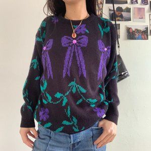 Vintage Floral + Bow Knit Sweater